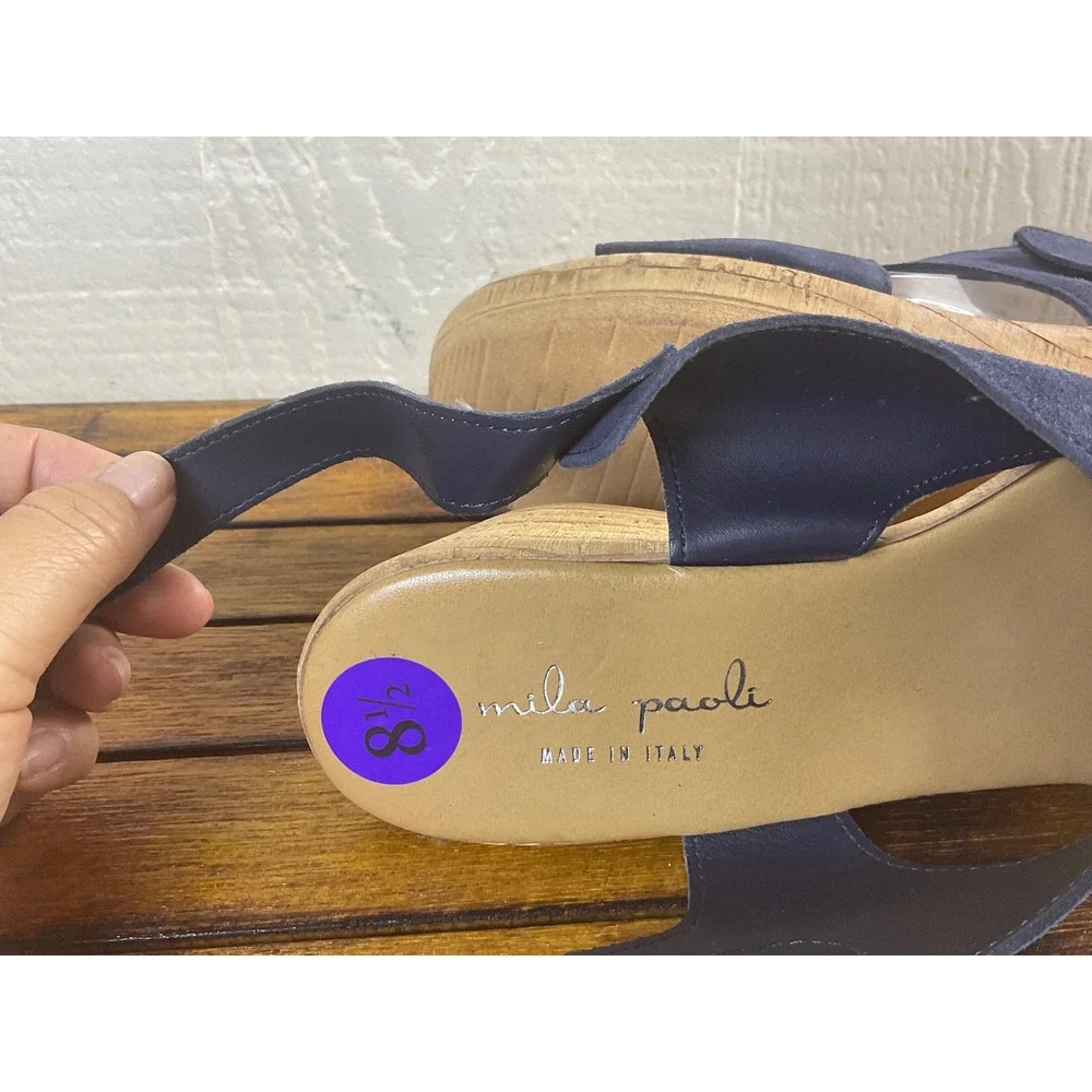 Mila Paoli‎ Wedge Women's 8.5 Sandals Suede Leather Adjustable Strap NWT